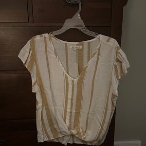Harper Tan and White Striped Blouse